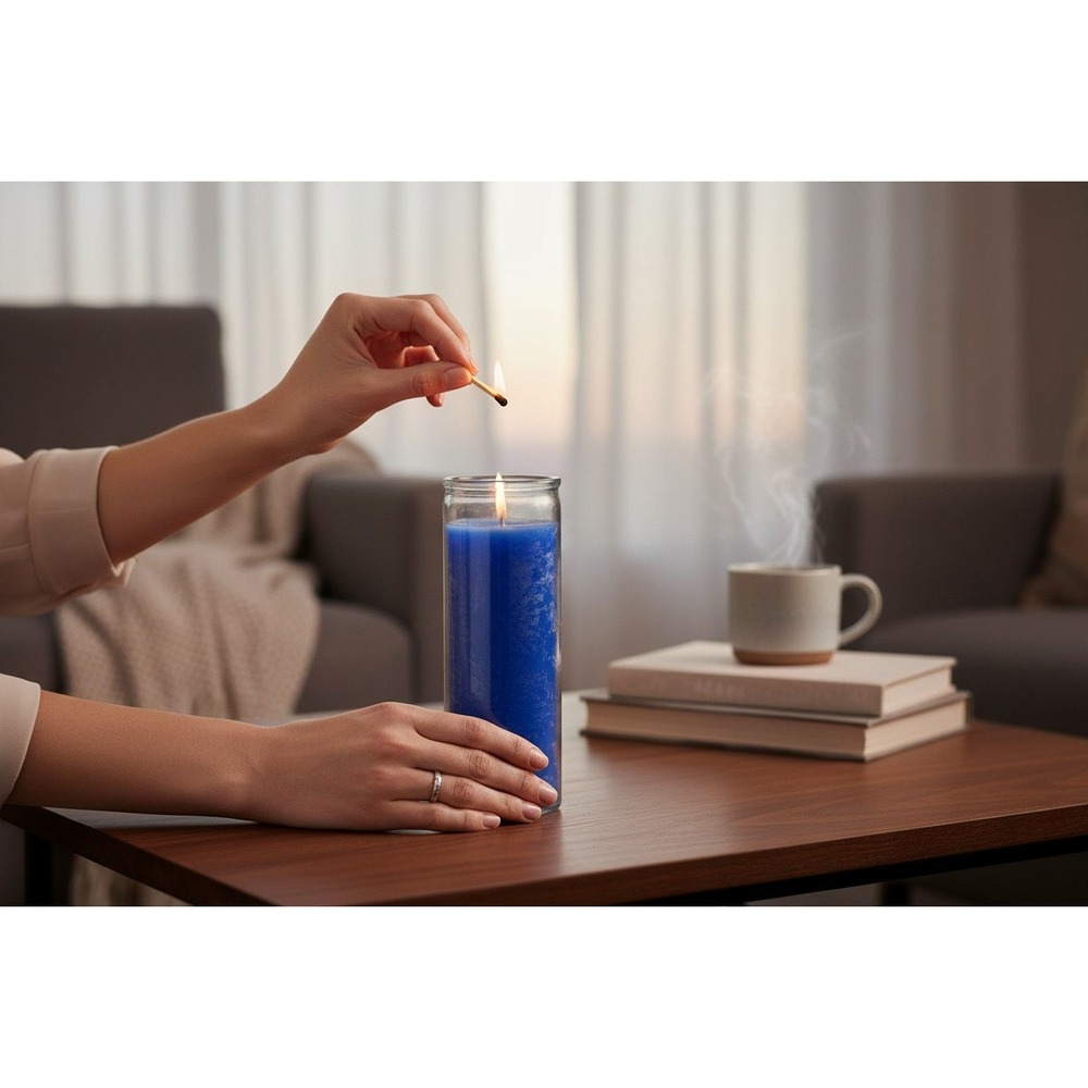 Stella Glass Jar Candles Unisex OS Blue Brand New Set of 2 Tall Pillar Unscented